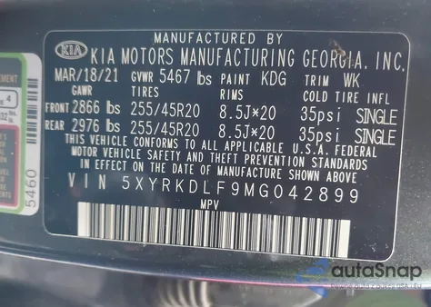 2021 Kia Sorento Sx from USA, damaged, VIN 5XYRKDLF9MG042899